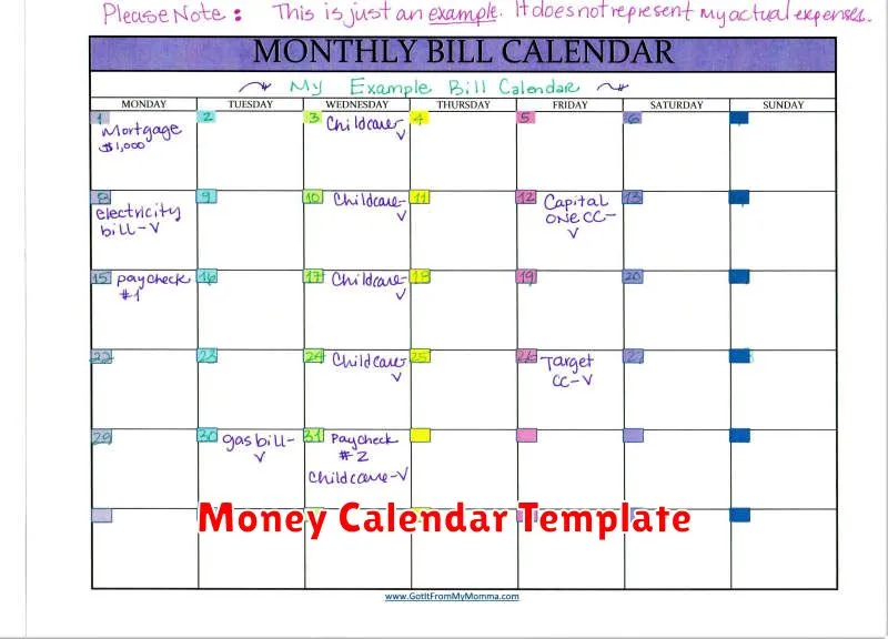 Money Calendar Template